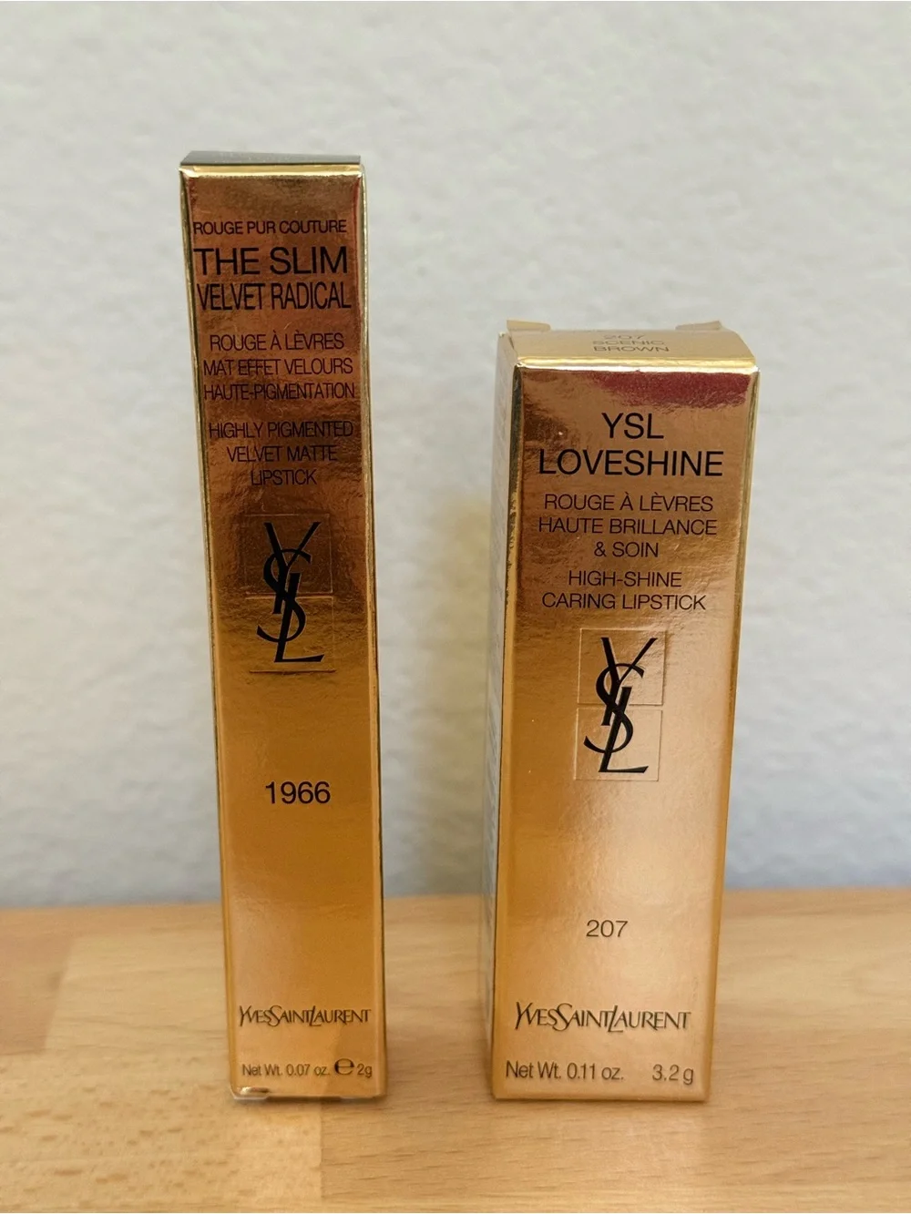 YSL Velvet & Loveshine Lipstick Duo - Red & Brown Shades (1966 + Loveshine 207)